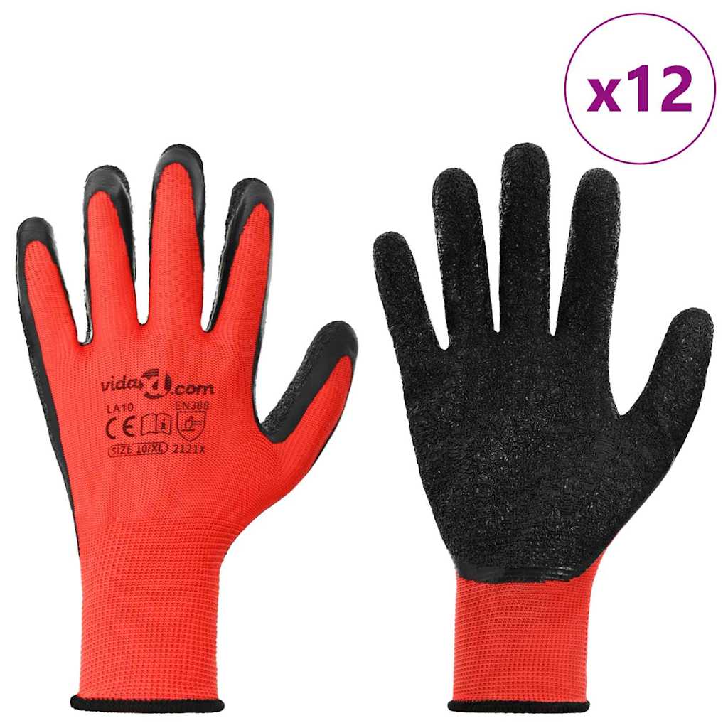 Vidaxl werkhandschoenen 12 pcs rood en zwart 10 xl latexcoating