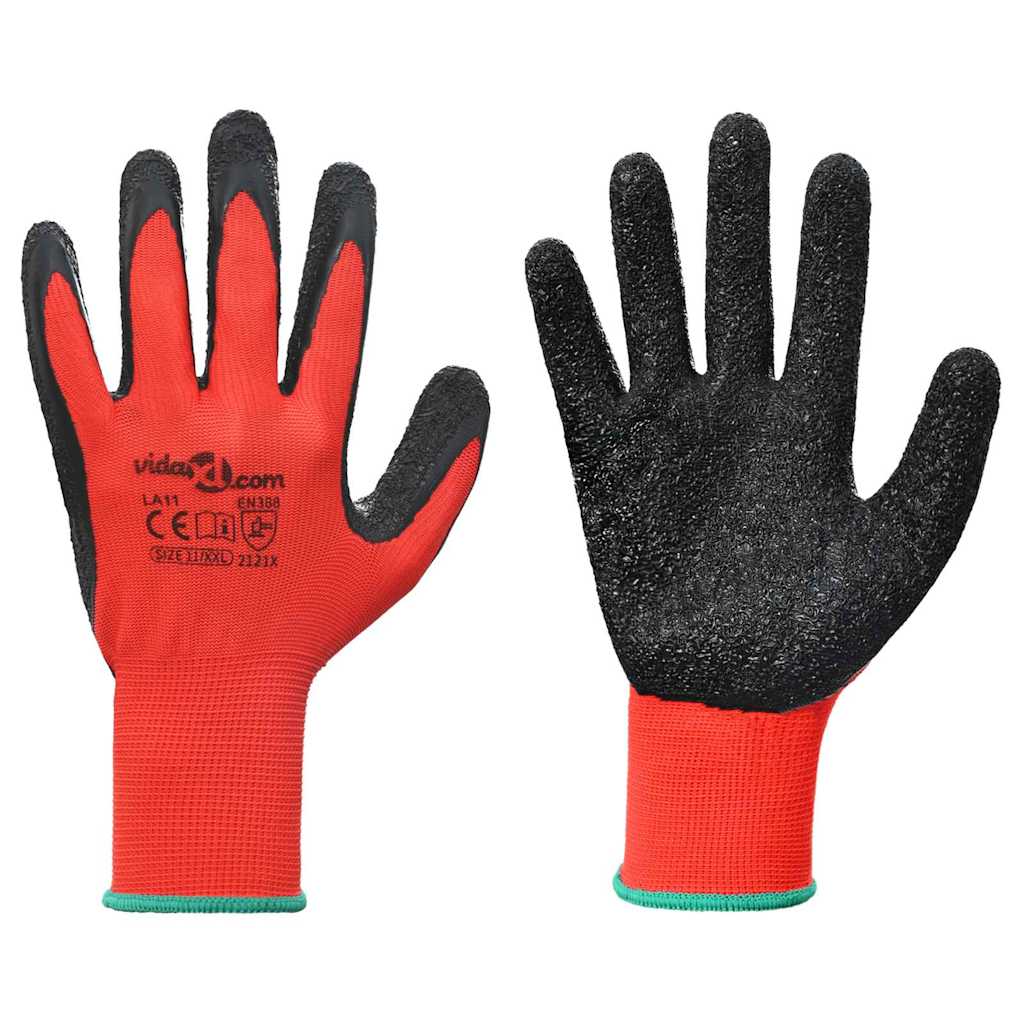 Vidaxl werkhandschoenen 12 pcs rood en zwart 11 xxl latexcoating