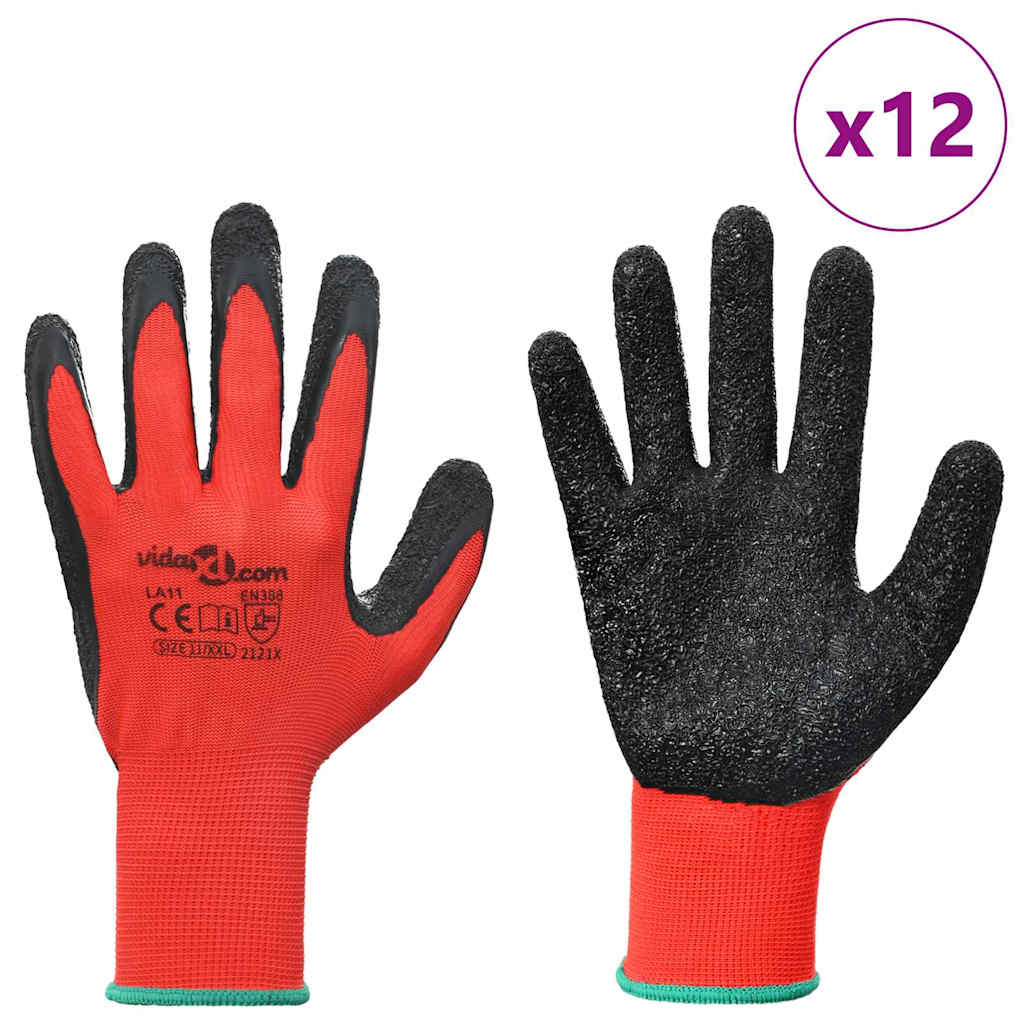 Vidaxl werkhandschoenen 12 pcs rood en zwart 11 xxl latexcoating