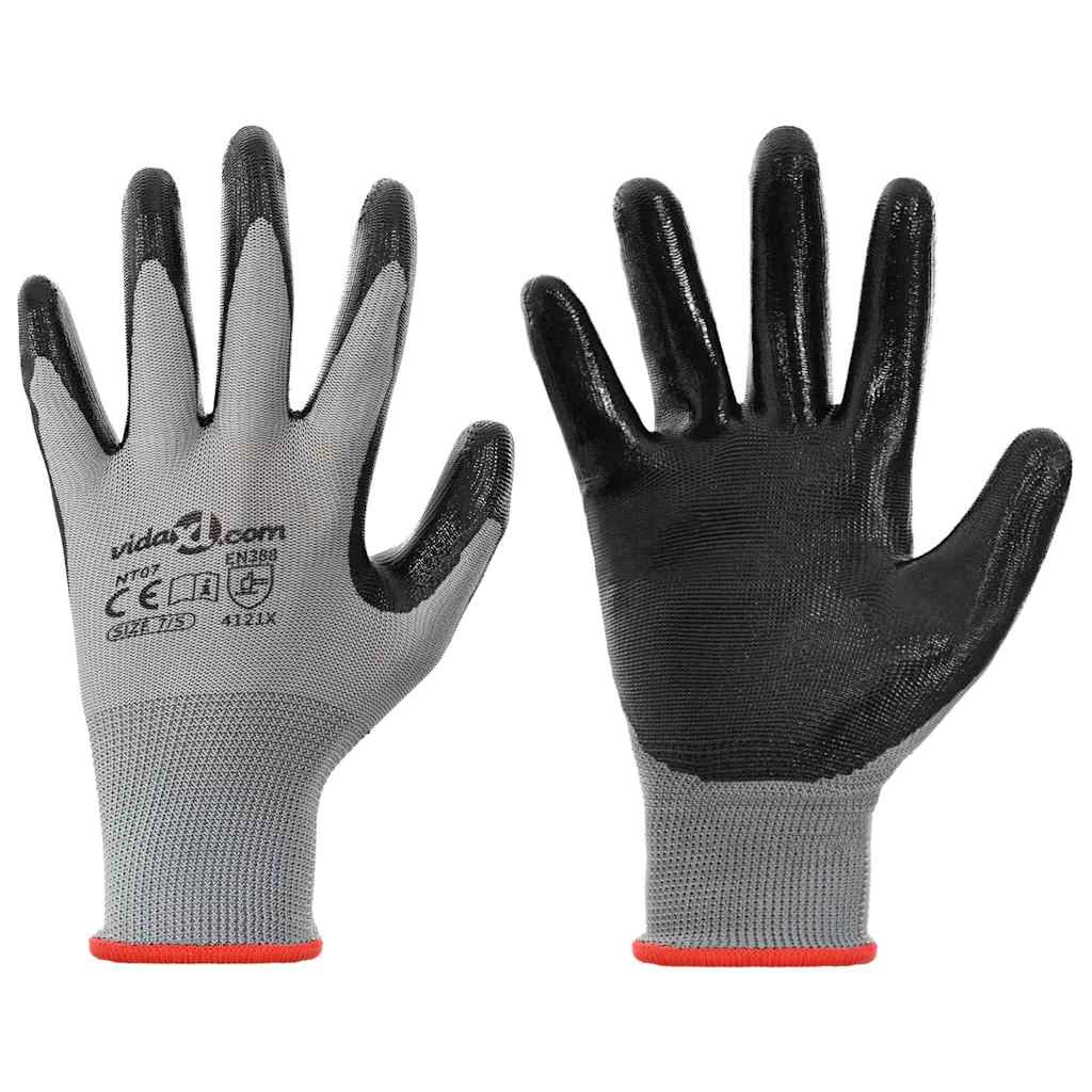 Vidaxl werkhandschoenen 24 pcs grijs en zwart 7 s polyester