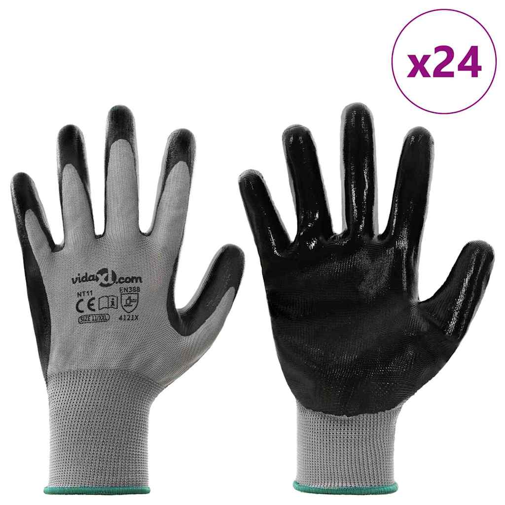 Vidaxl werkhandschoenen 24 pcs grijs en zwart 11 xxl polyester