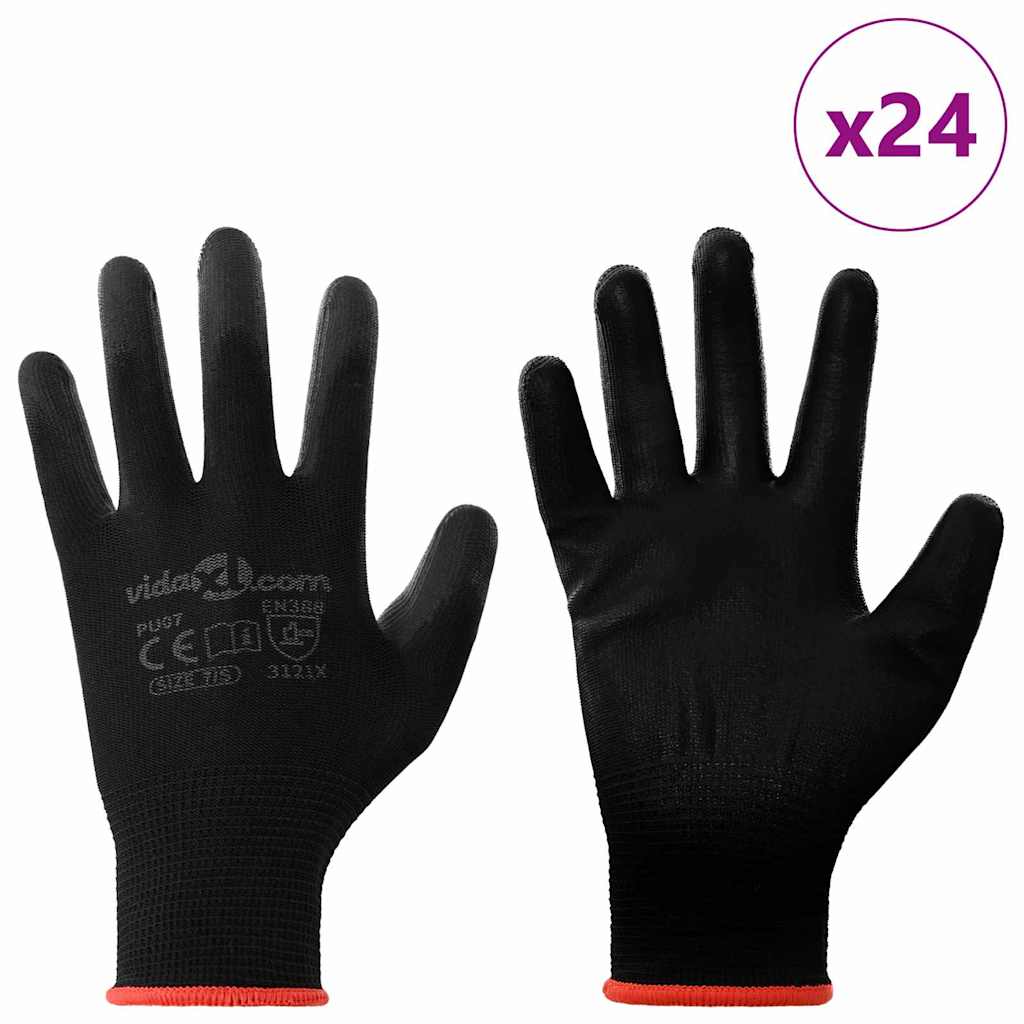 Vidaxl werkhandschoenen 24 pcs zwart 7 s polyester