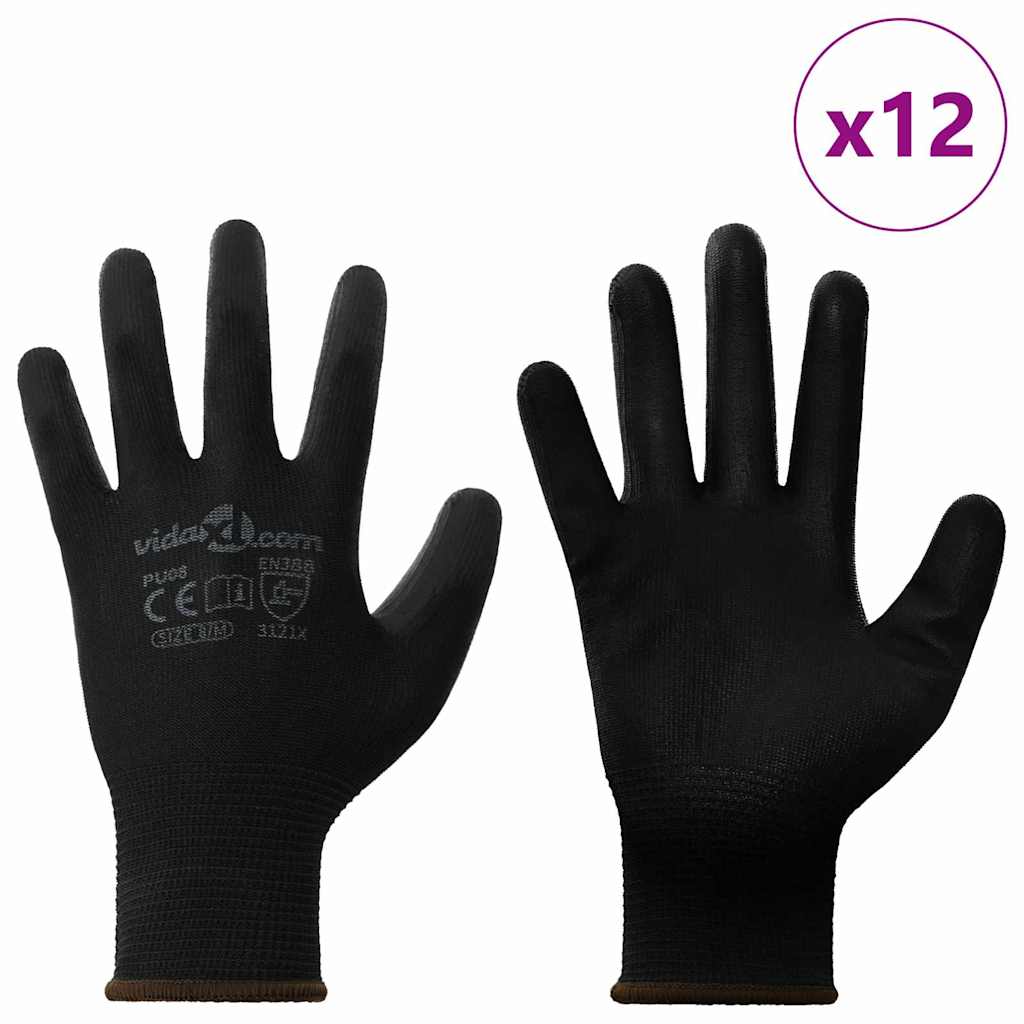 Vidaxl werkhandschoenen 12 pcs zwart 8 m polyester