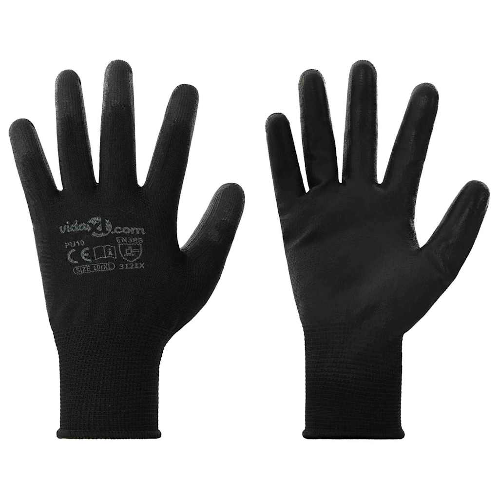 Vidaxl werkhandschoenen 12 pcs zwart 10 xl polyester