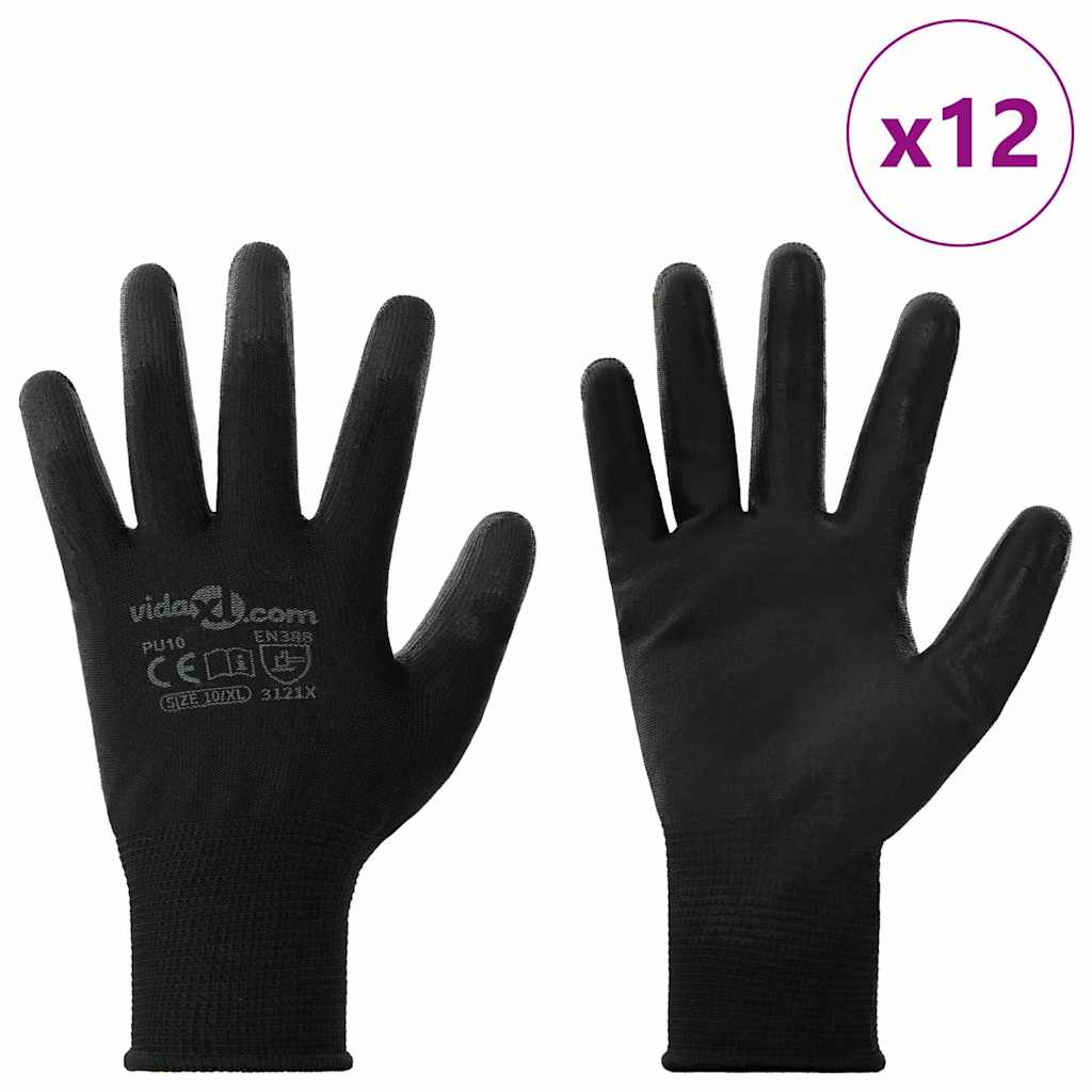 Vidaxl werkhandschoenen 12 pcs zwart 10 xl polyester