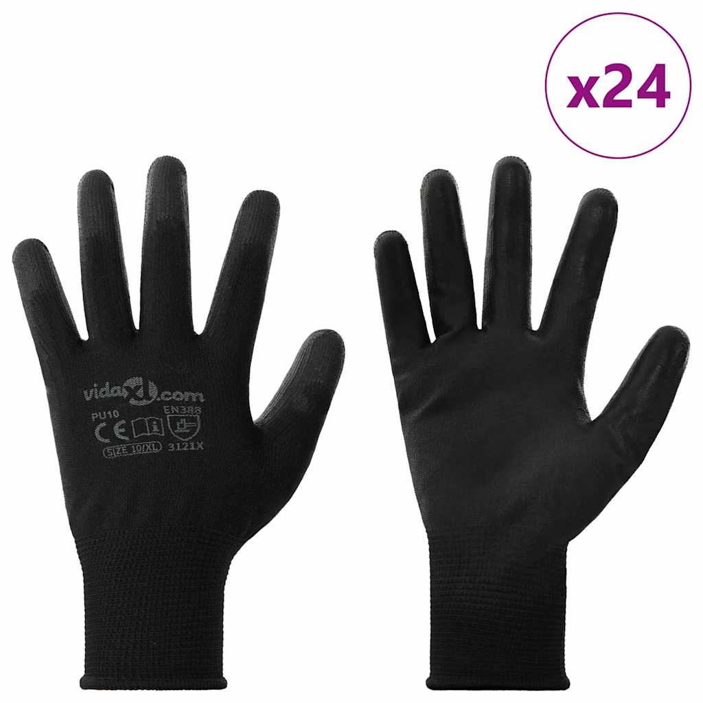 Vidaxl werkhandschoenen 24 pcs zwart 10 xl polyester
