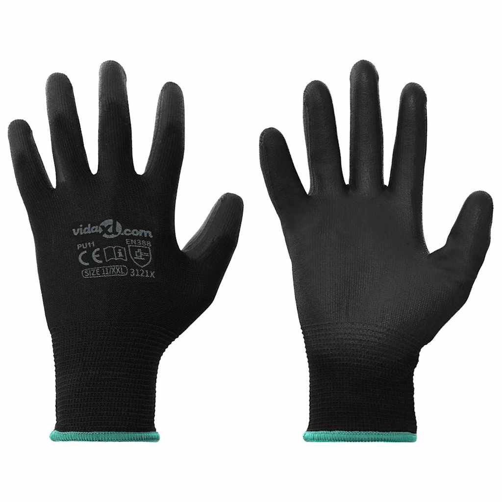 Vidaxl werkhandschoenen 24 pcs zwart 11 xxl polyester