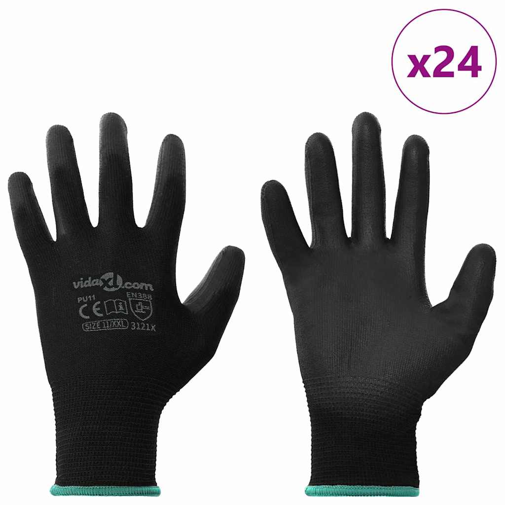 Vidaxl werkhandschoenen 24 pcs zwart 11 xxl polyester