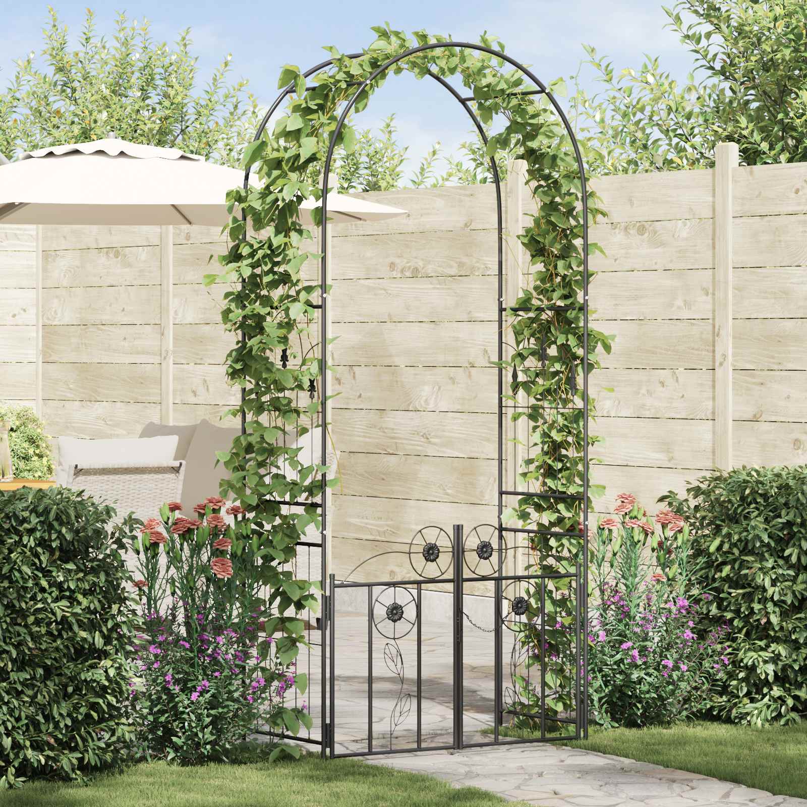 Arco da giardino VidaXL con serratura nero 102 x 50 x 218 cm