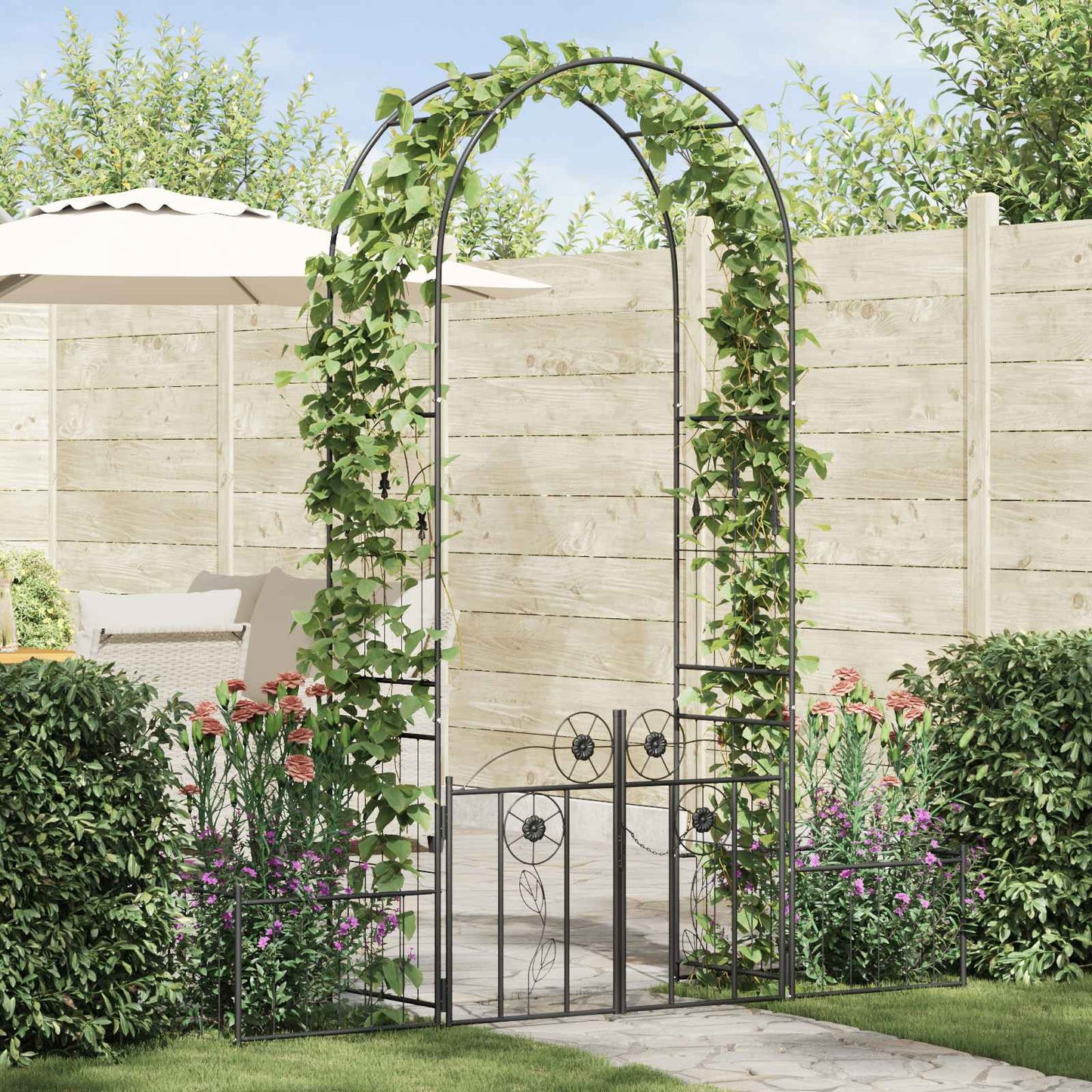 Arco da giardino Vidaxl con serratura nero 203 x 50 x 218 cm