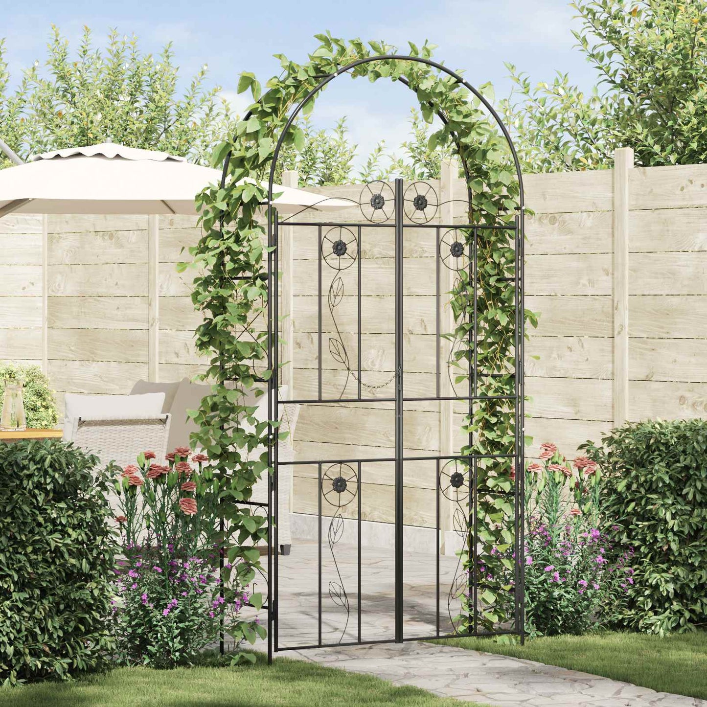 Vidaxl arco de jardín liso negro 115 x 37 x 226 cm