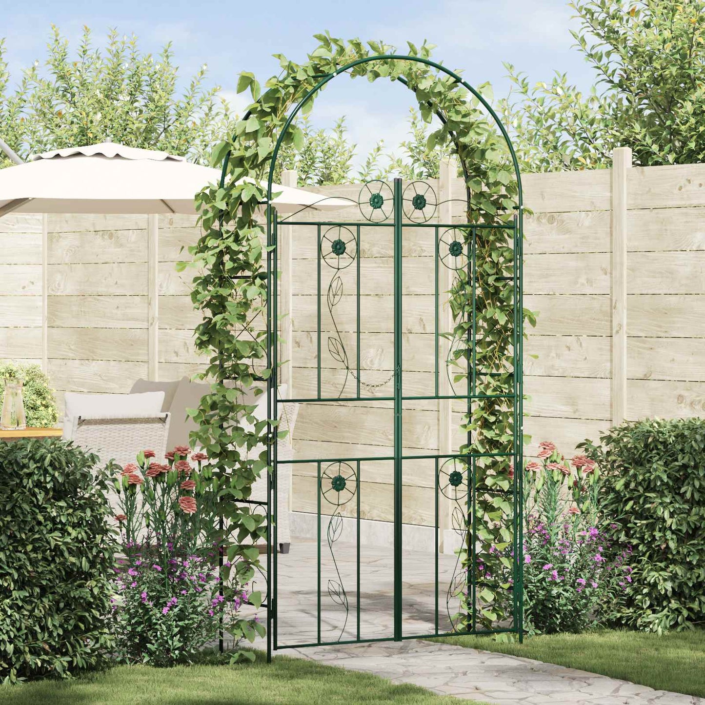 Vidaxl arco de jardín liso verde 115 x 37 x 226 cm