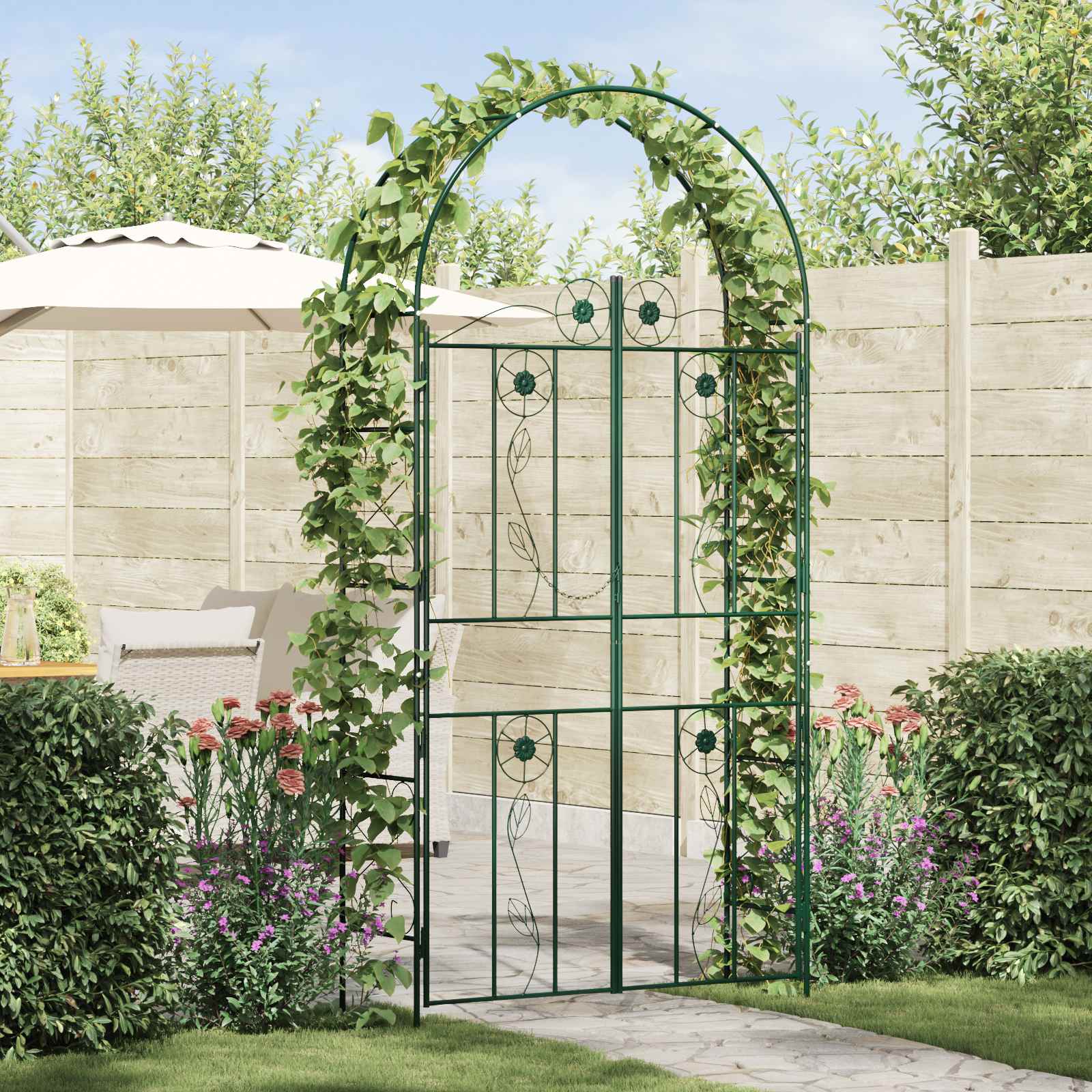 Vidaxl arco de jardín liso verde 115 x 37 x 226 cm