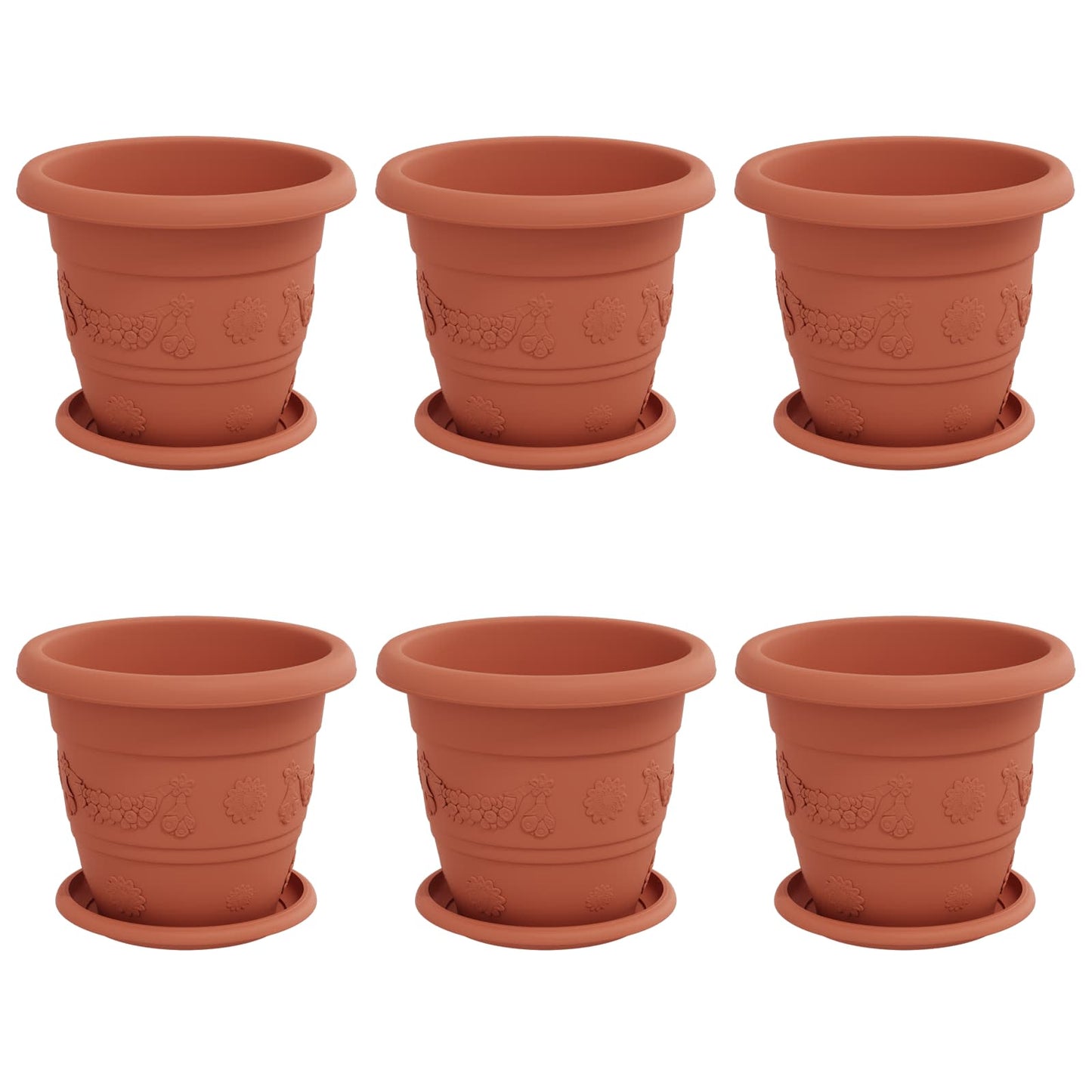 Vidaxl maceteros 6 piezas rojo ladrillo ø 26 x 21,5 cm plástico