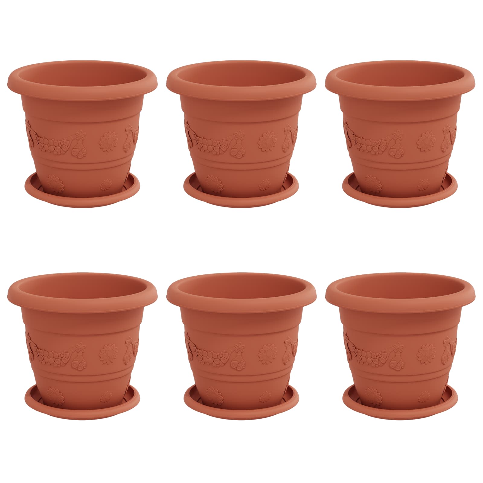 Vasi per piante Vidaxl 6 pz rosso mattone ø 26 x 21,5 cm in plastica