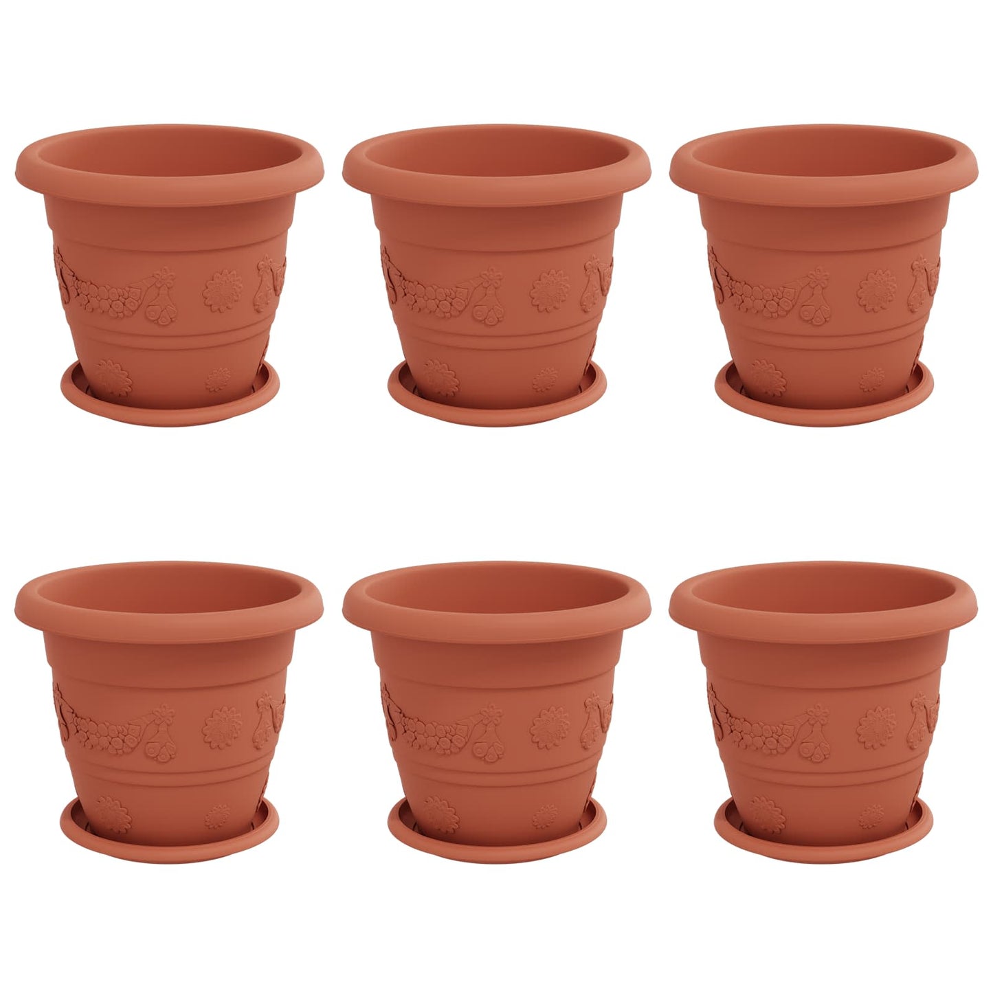 Vidaxl maceteros 6 piezas rojo ladrillo ø 26 x 21,5 cm plástico