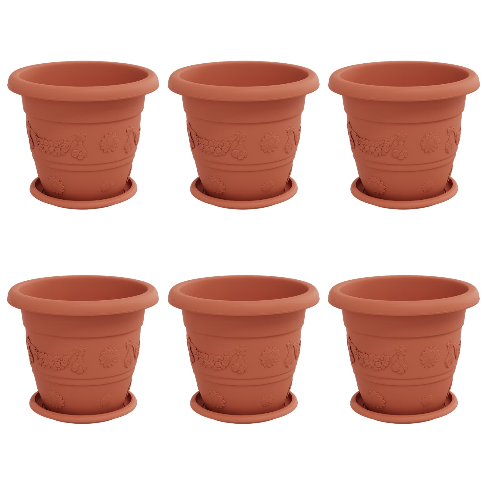 Vidaxl maceteros 6 piezas rojo ladrillo ø 26 x 21,5 cm plástico