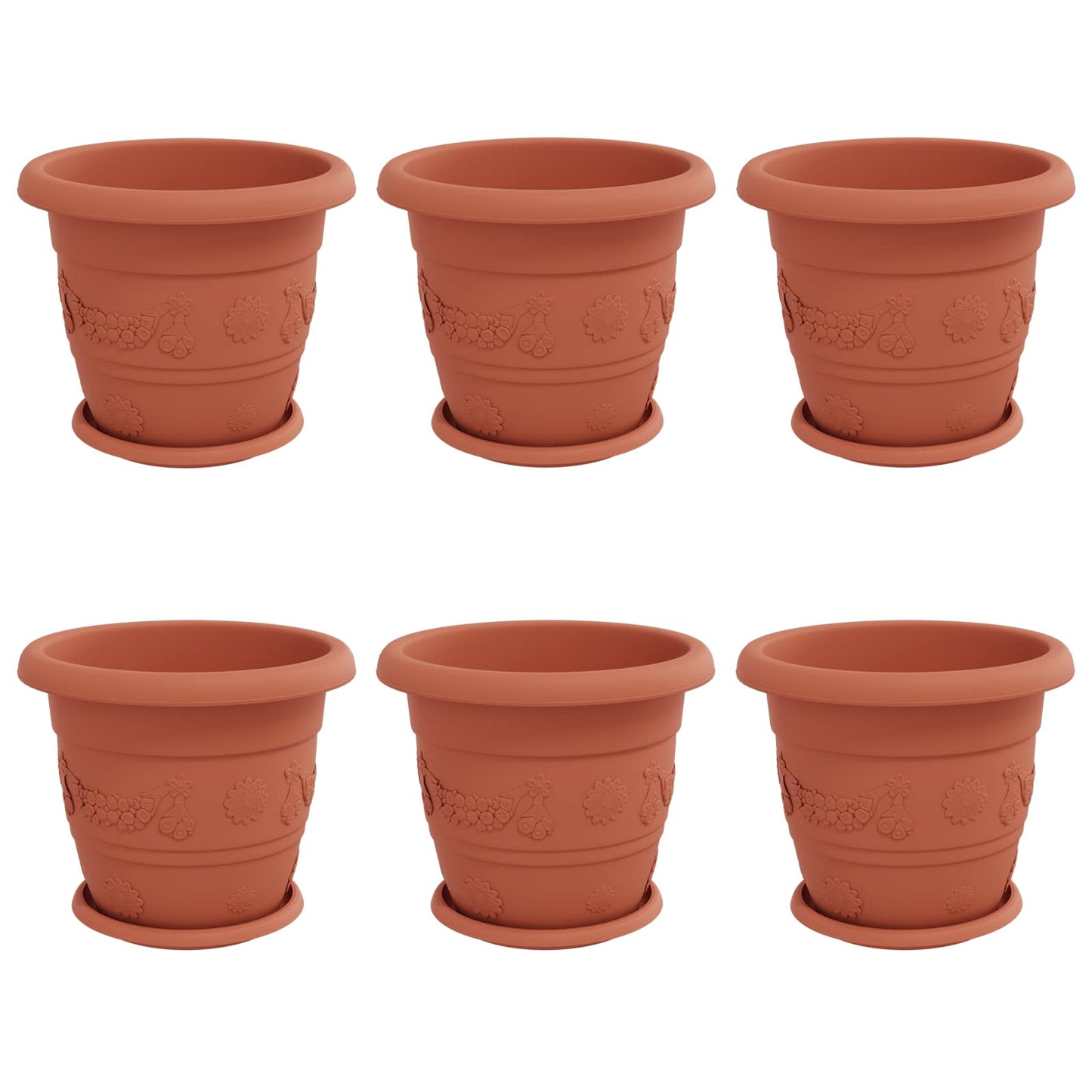 Vidaxl maceteros 6 piezas rojo ladrillo ø 26 x 21,5 cm plástico