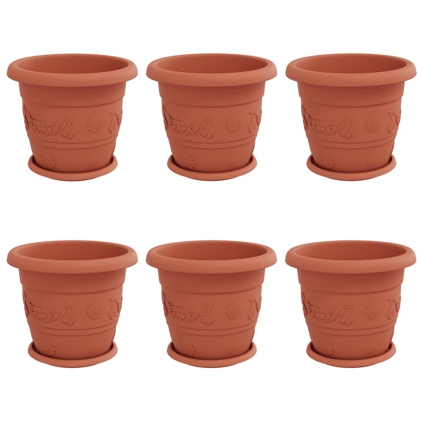 Vidaxl maceteros 6 piezas rojo ladrillo ø 26 x 21,5 cm plástico
