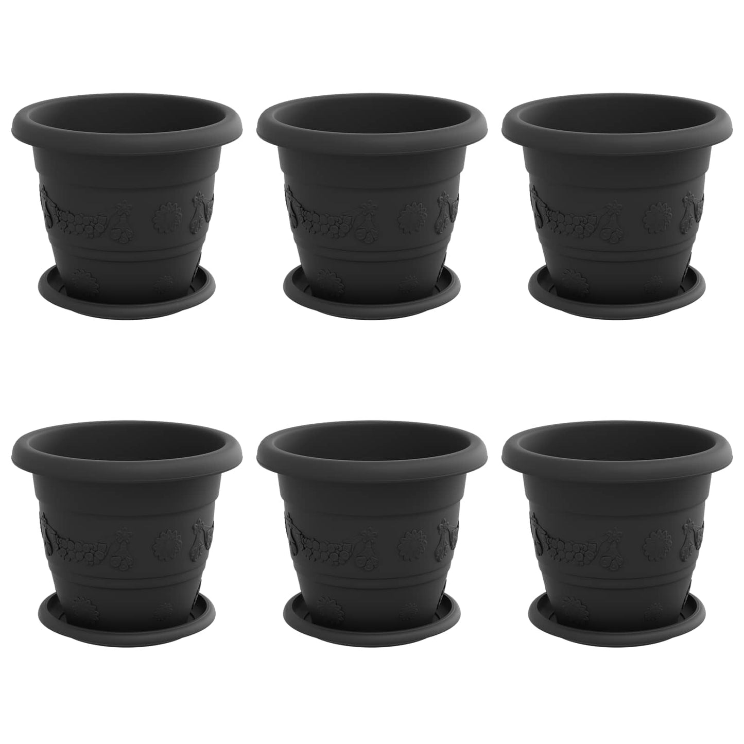 Vasi per piante Vidaxxl 6 pezzi neri ø 26 x 21,5 cm in plastica