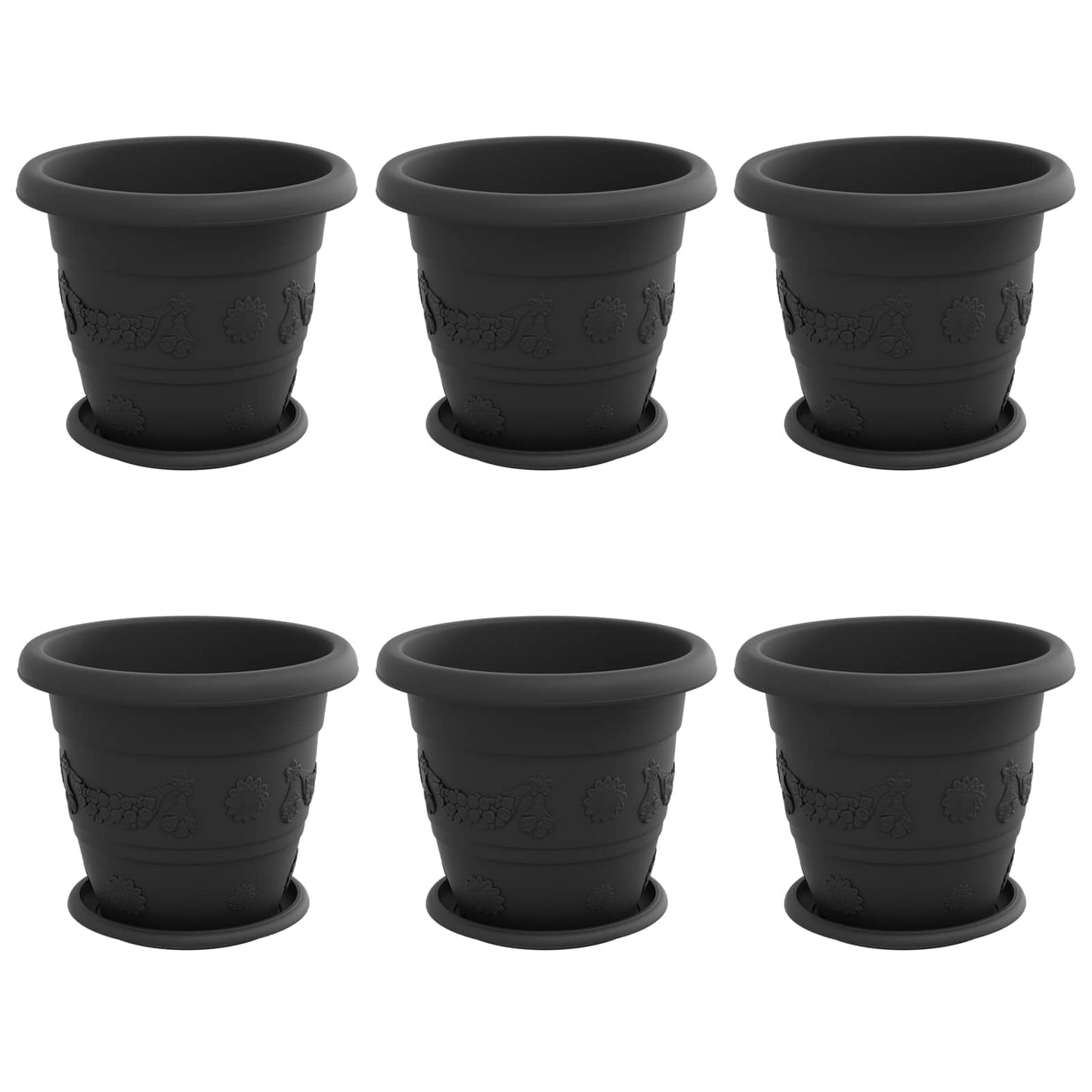 Vasi per piante Vidaxxl 6 pezzi neri ø 26 x 21,5 cm in plastica