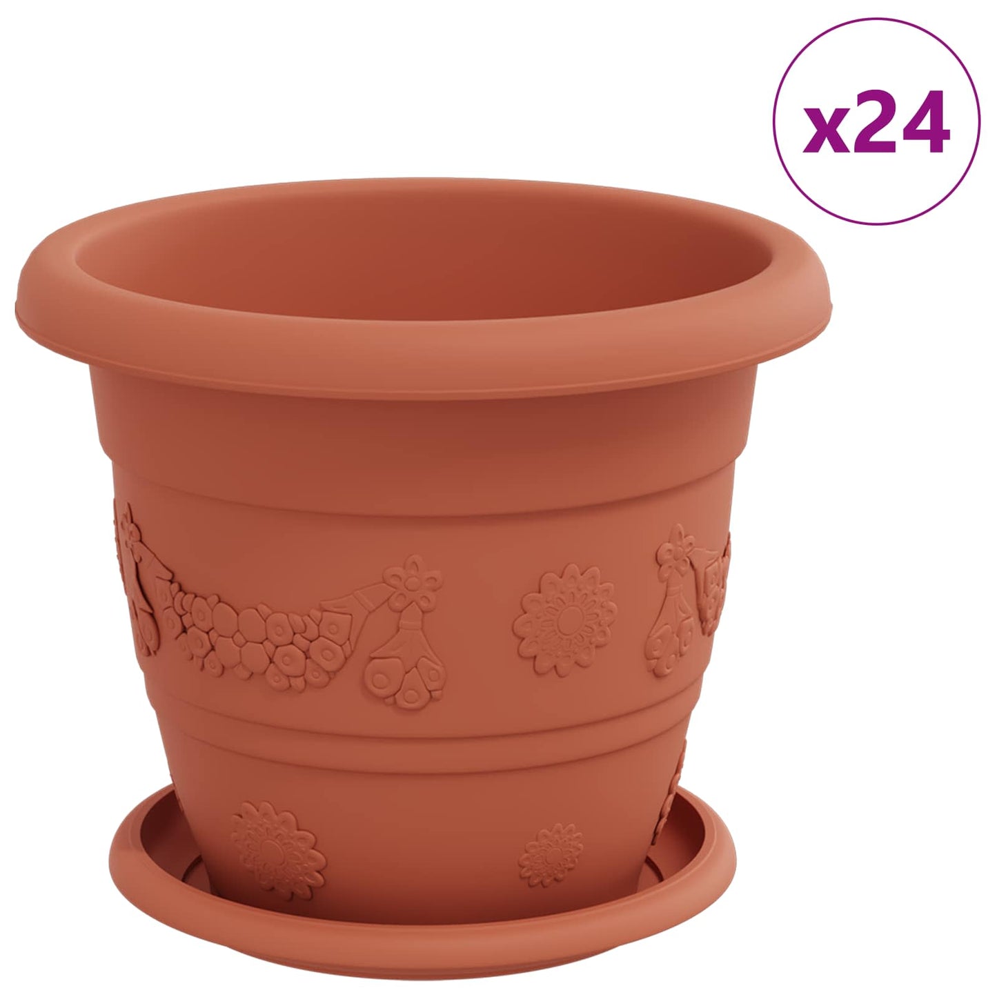 Vasi per piante Vidaxxl 24 pezzi rosso mattone ø 26 x 21,5 cm in plastica