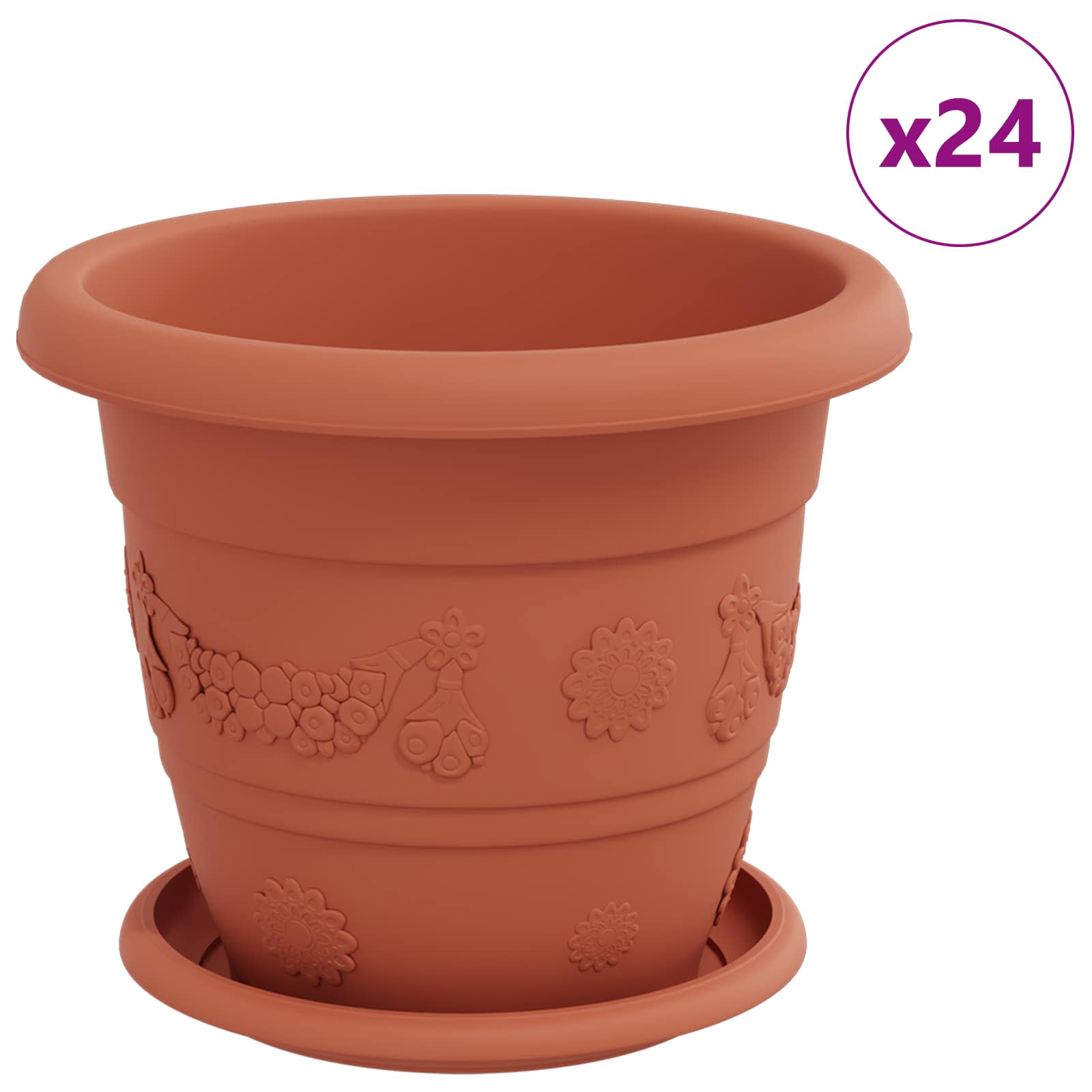 Vasi per piante Vidaxxl 24 pezzi rosso mattone ø 26 x 21,5 cm in plastica