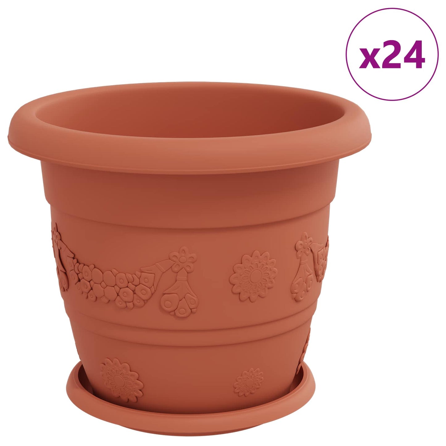 Vasi per piante Vidaxxl 24 pezzi rosso mattone ø 26 x 21,5 cm in plastica