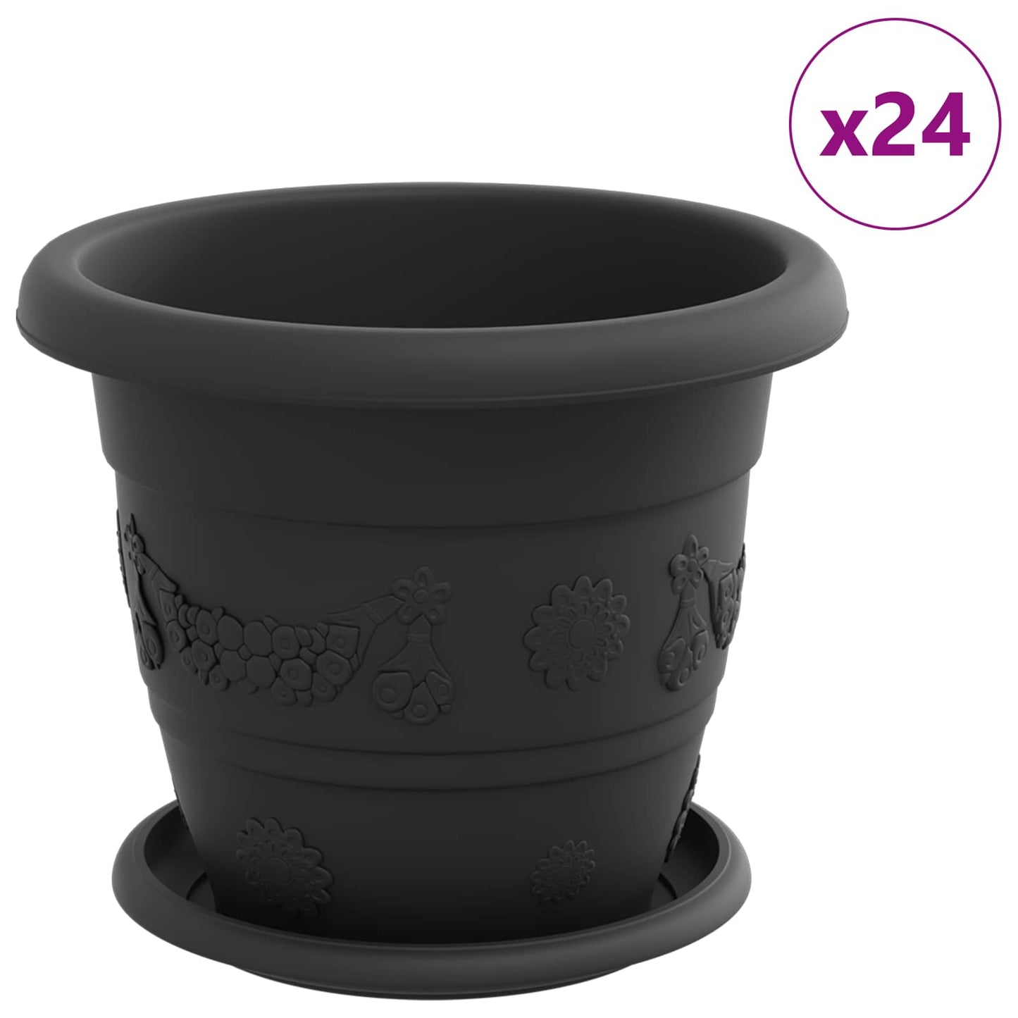 Vidaxxl maceteros 24 piezas negro ø 26 x 21,5 cm plástico