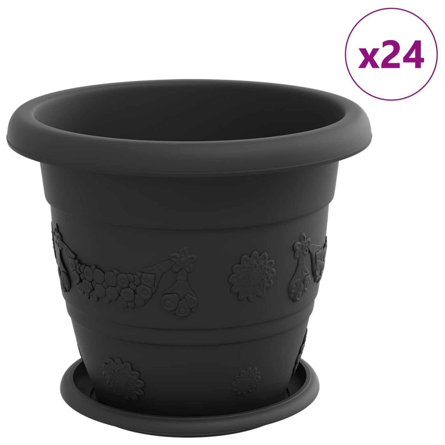 Vasi per piante Vidaxxl 24 pezzi neri ø 26 x 21,5 cm in plastica
