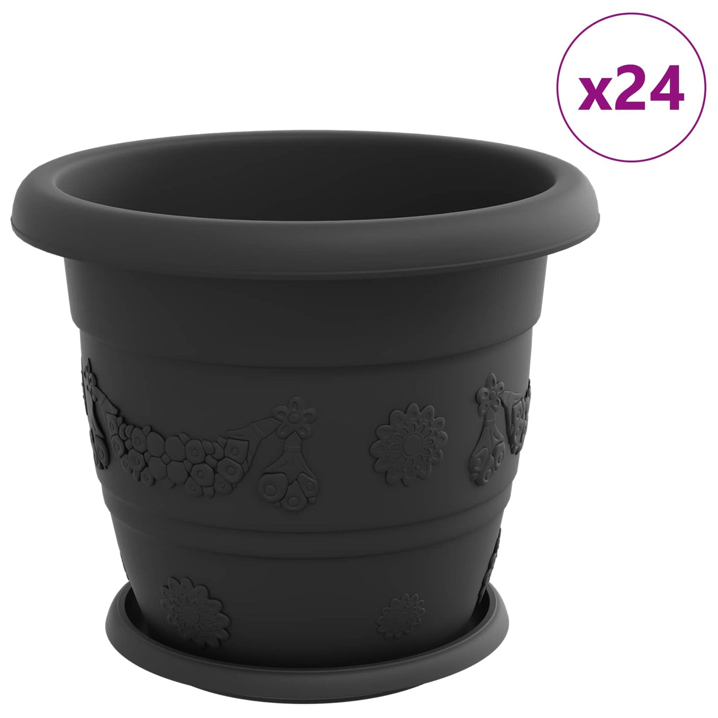 Vasi per piante Vidaxxl 24 pezzi neri ø 26 x 21,5 cm in plastica