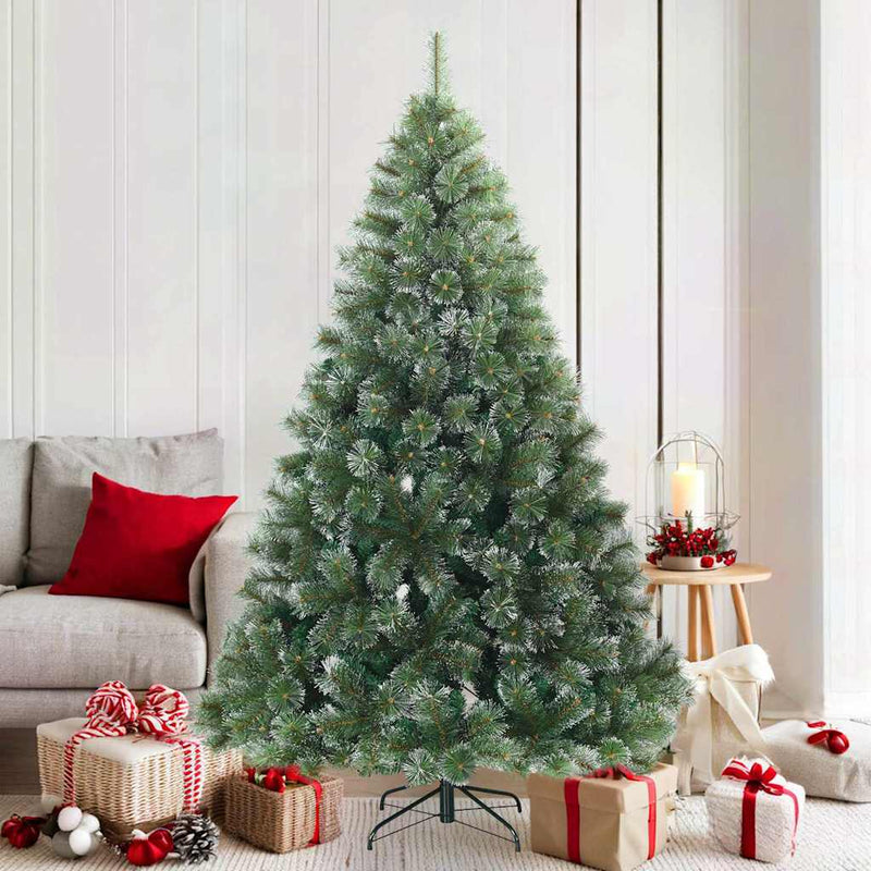 Vidaxl árbol de Navidad artificial con ramas de plumas, verde nevado 180 cm