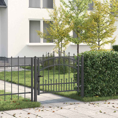 Puerta de valla VidaXL con lanza en la parte superior con cerradura gris 103 x 75 cm acero