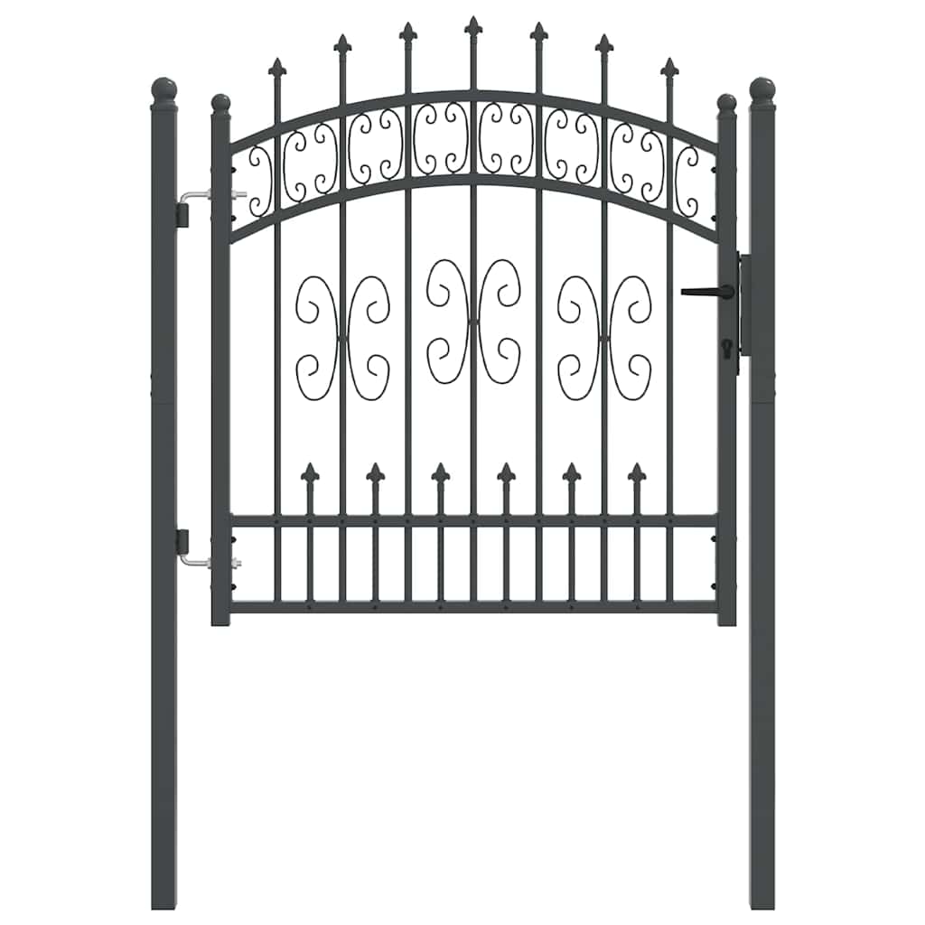 Puerta de valla VidaXL con lanza en la parte superior con cerradura gris 103 x 100 cm acero
