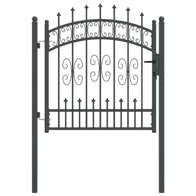 Puerta de valla VidaXL con lanza en la parte superior con cerradura gris 103 x 100 cm acero