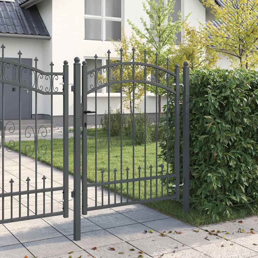 Vidaxl hekpoort met spear boven met slot grijs 103 x 175 cm staal
