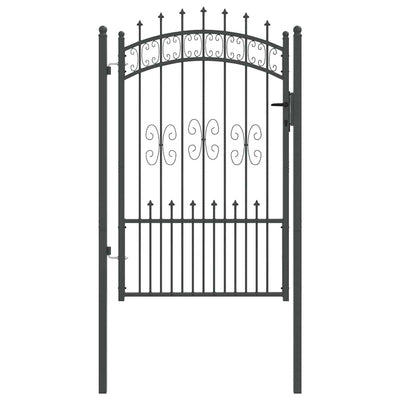 Puerta de valla VidaXL con lanza en la parte superior con cerradura gris 103 x 200 cm acero