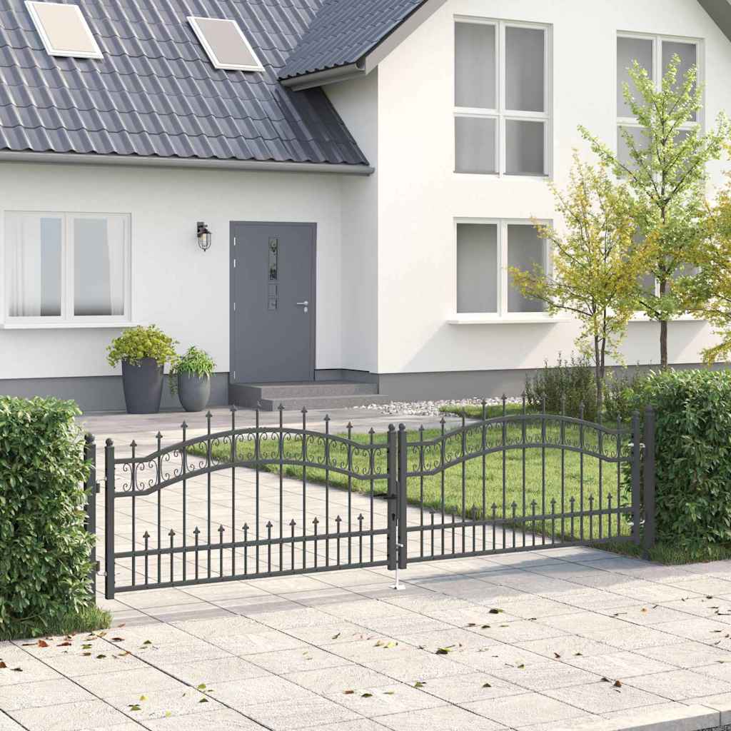 Vidaxl hekpoort met spear boven met slot grijs 305 x 75 cm staal
