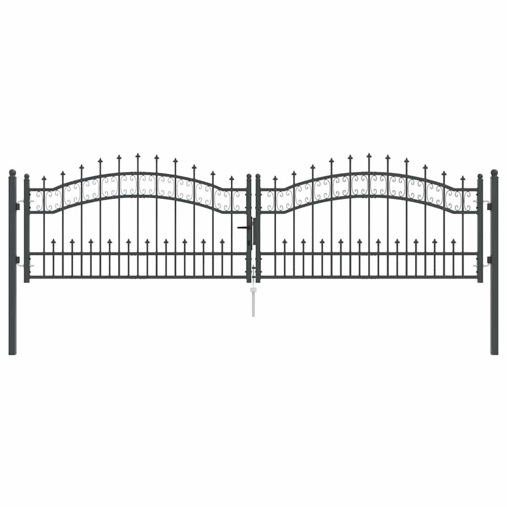 Vidaxl hekpoort met spear boven met slot grijs 305 x 75 cm staal