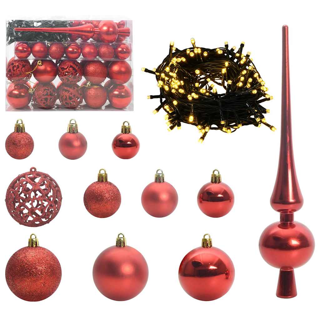 Vidaxl kerstbal set met 150 led 61 pcs rood kunststof
