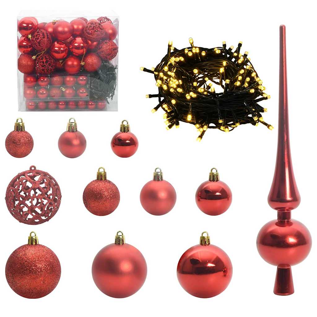VidaXL set bolas navideñas con 300 LED 120 pzs plástico rojo
