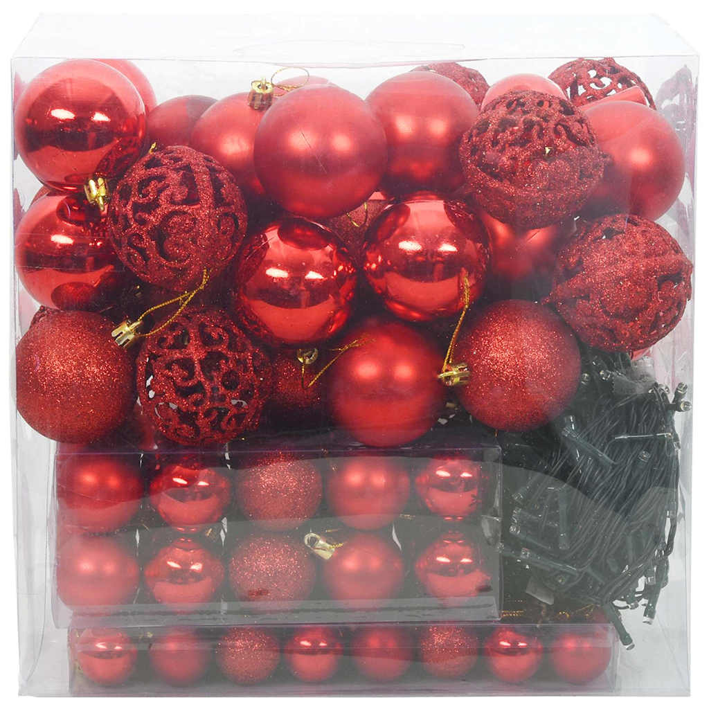 VidaXL set bolas navideñas con 300 LED 120 pzs plástico rojo