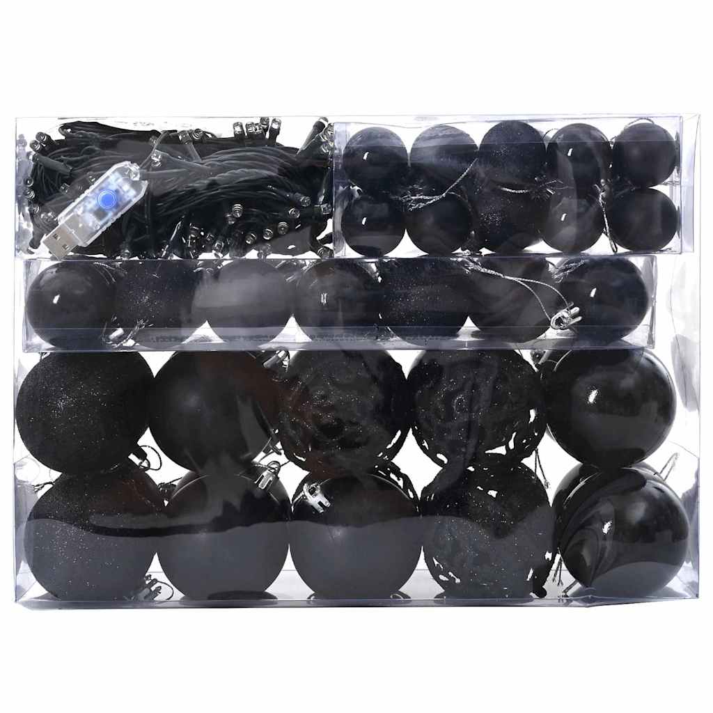 Vidaxl kerstbal set met 150 led 61 pcs zwart kunststof