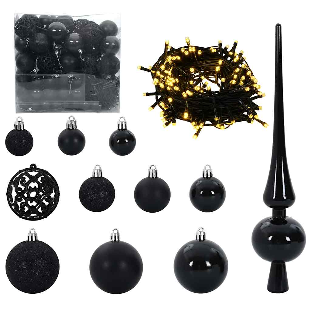 VidaXL set bolas navideñas con 300 LED 120 pzs plástico negro