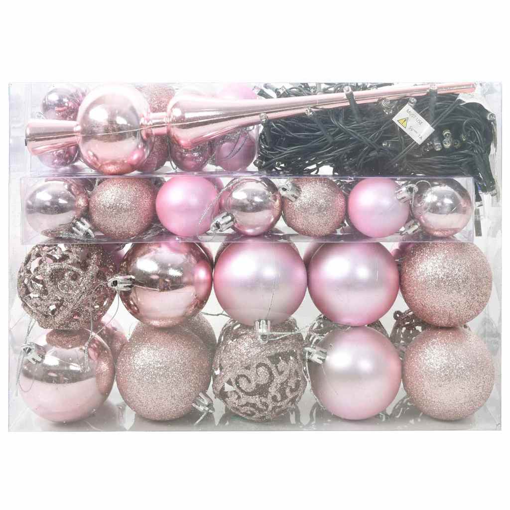 Vidaxl kerstbal set met 150 led 61 pcs roze kunststof
