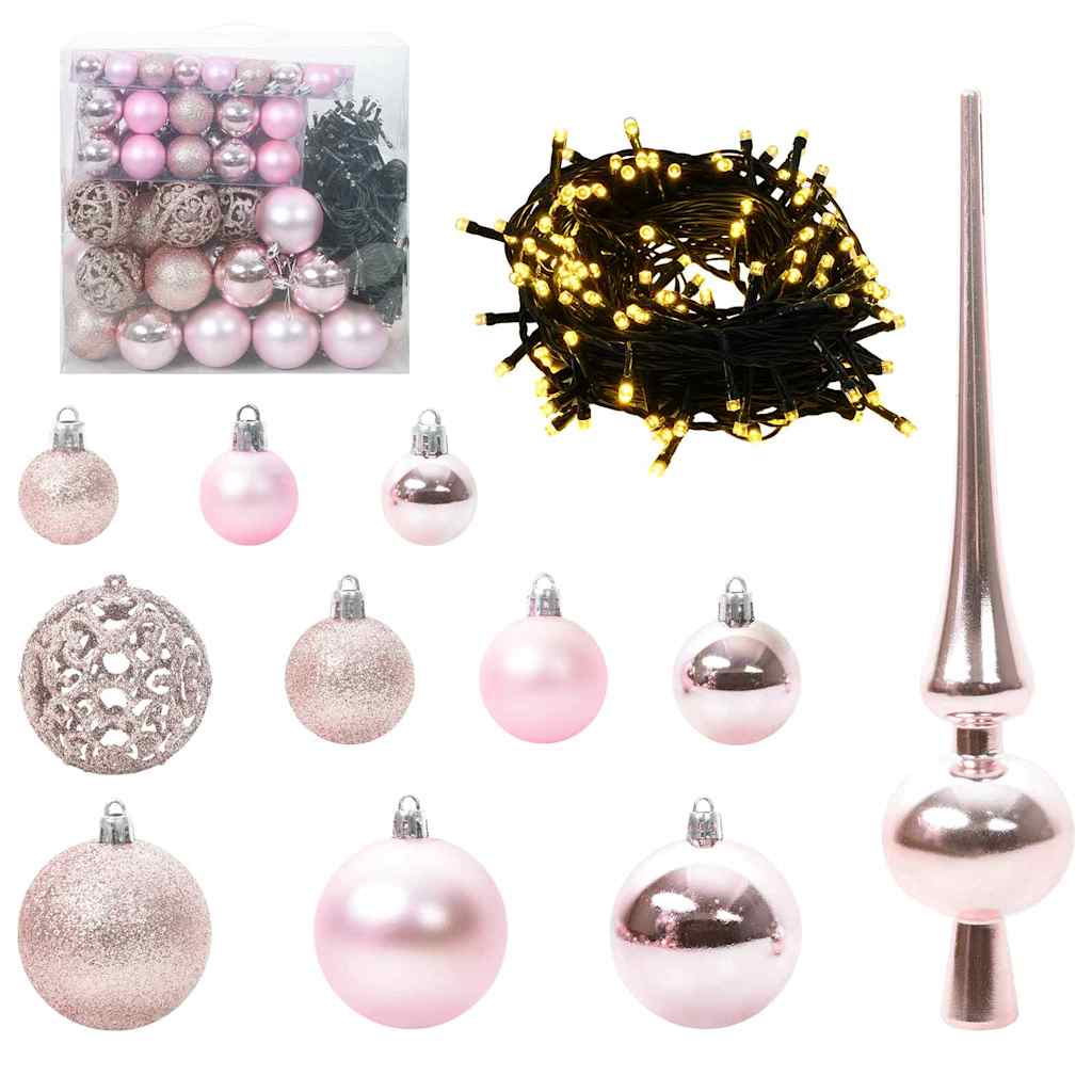 VidaXL set de bolas de Navidad con 300 LED 120 piezas plástico rosa
