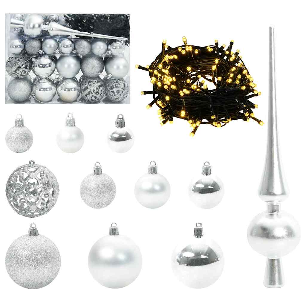 Vidaxl kerstbal set met 150 led 61 pcs zilver kunststof