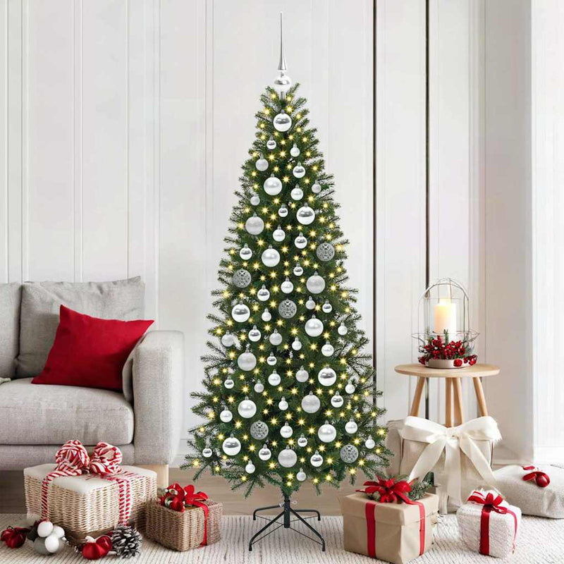 VidaXL set bolas navideñas con 300 LED 120 piezas plástico plateado