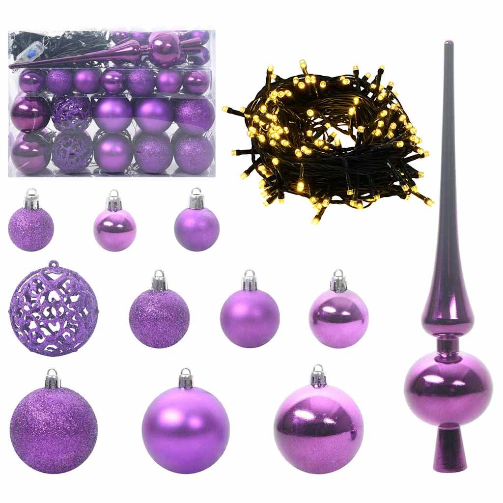 Vidaxl kerstbal set met 150 led 61 pcs lila kunststof