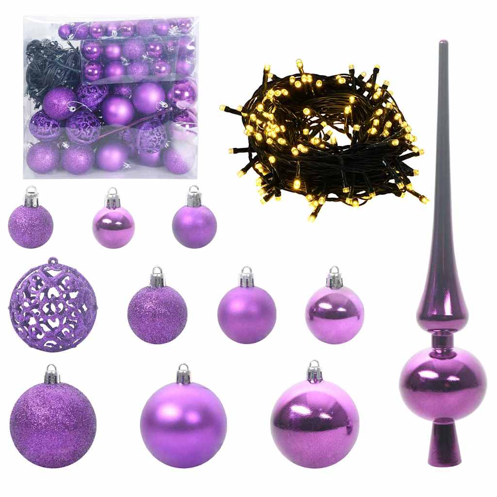 VidaXL set de bolas de Navidad con 300 LED 120 piezas plástico lila